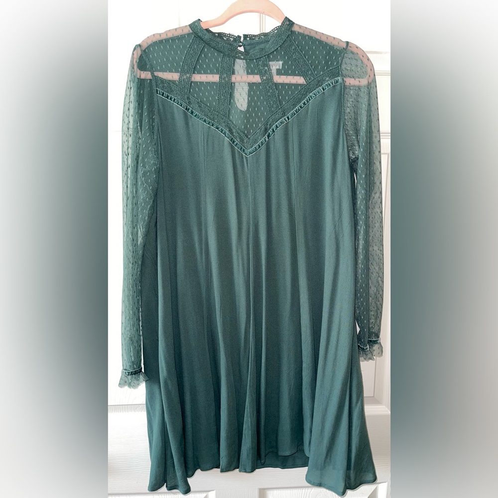 Xhilaration Green Long Sleeve Dress with Sheer Lace